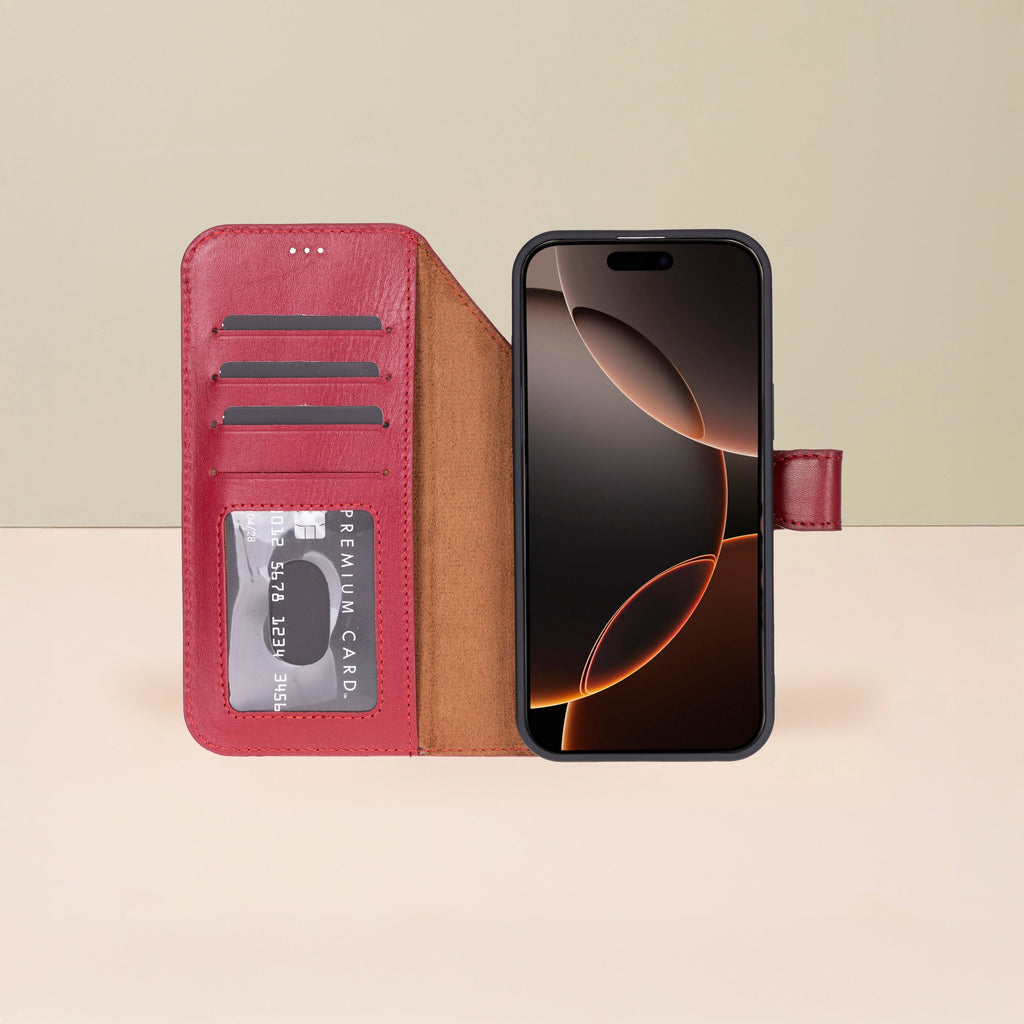 Leather iPhone 18 Pro Max Wallet Case – Red - Austin