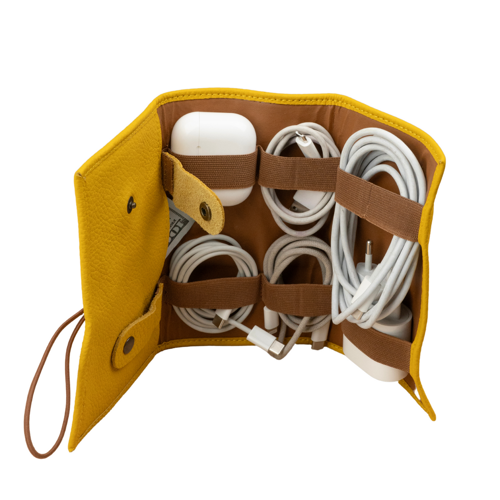 Leather Yellow Travel Tech Organizer - Riverside