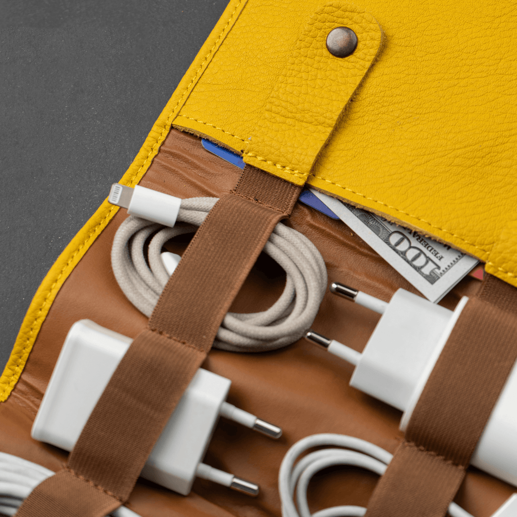 Leather Yellow Travel Tech Organizer - Riverside