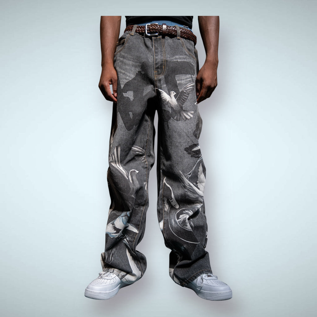 RM204B - Graphic Printed Baggy Jeans