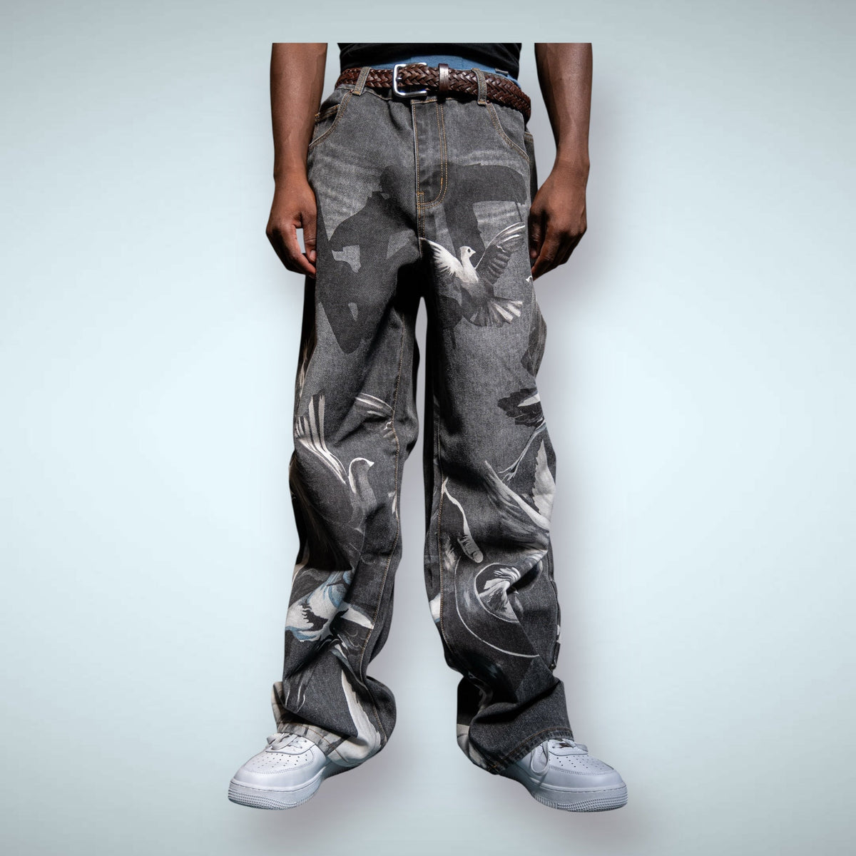 RM204B - Graphic Printed Baggy Jeans